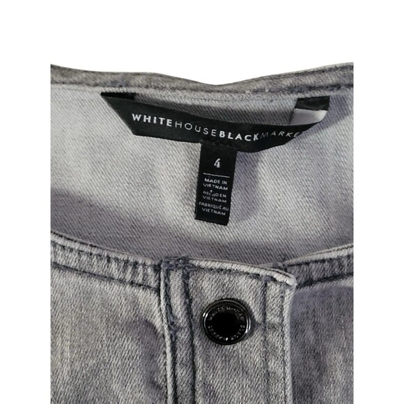 WHBM Women's Snap Button Front Gray Acid Wash Belted Denim Mini Dress - Picture 9 of 10